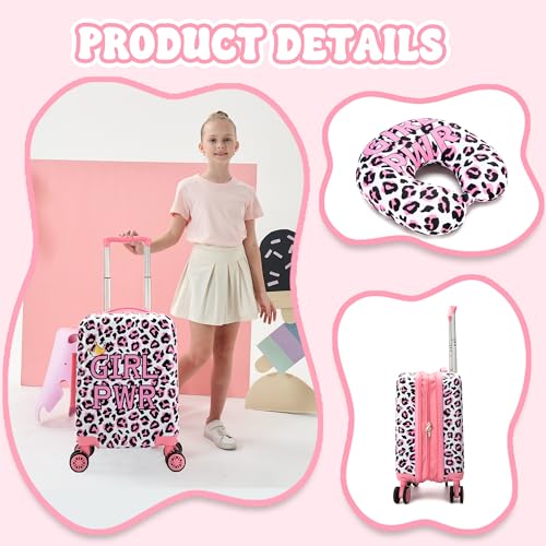 Image of Kid's Luggage Set 2 Piece Suitcase Set 16 inch Hardside Luggage with Spinner Wheels Girls Carry on Toddler Travel Rolling Suitcase with Neck Pillow Airline Approved