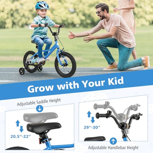 Image of BABY JOY Kids Bike, 12 14 16 18 Inches Car Pattern Sporty Bicycle w /Removable Training Wheels, Hand & Coaster Brakes, Adjustable Seat & Handlebar, Girls Boys Bike