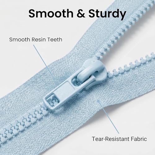 Image of Sawoake 2PCS #5 10 Inch Sueparating Jacket Zippers for Sewing Coats Jacket Zipper Light Blue Molded Plastic Zippers Bulk Tailor DIY Sewing Tools for Garment /Bags /Home Textile