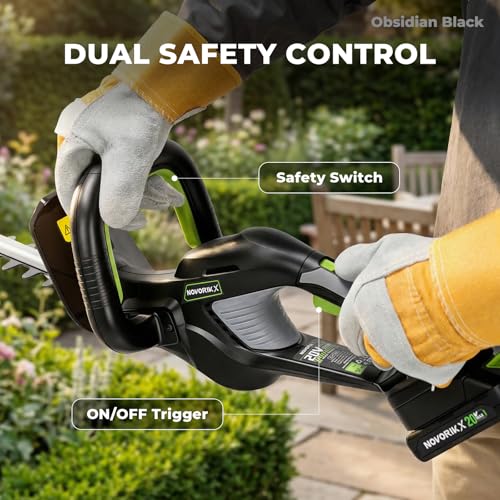 Image of NovorikX 20V Cordless Hedge Trimmer, 20 inch Dual-Action Blade, 2700 SPM, Lightweight 4.4 lbs Design, Rotating Handle, 2x2.0Ah Batteries, Electric Bush Trimmer for Yard & Garden