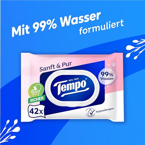 Tempo Feuchte Toilettentücher "Sanft & Pur" - Megapack - 16 Packungen mit je 42 Tüchern - Duo Packs - feuchtes Toilettenpapier… – Ansicht 5