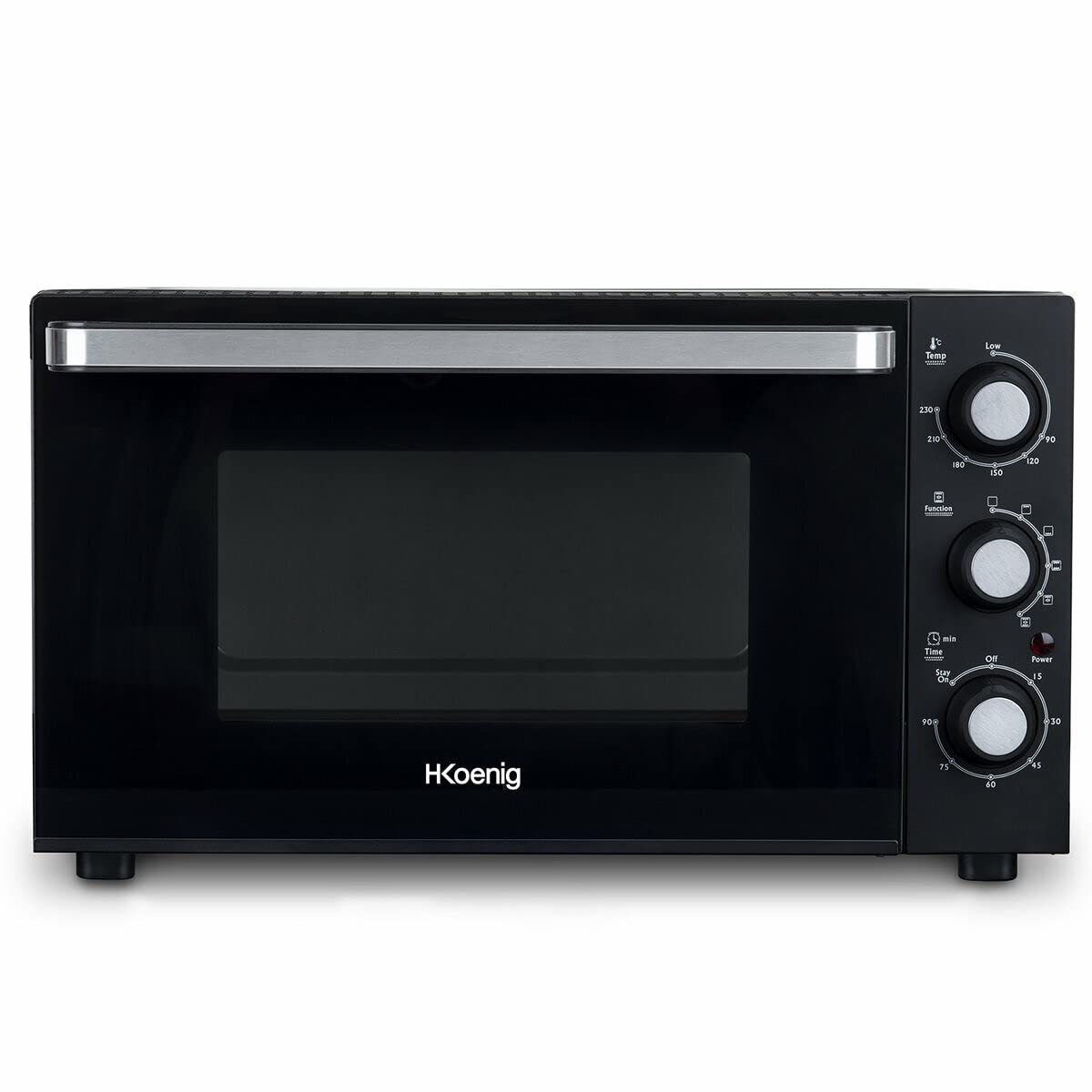 H.Koenig - forno elettrico FO30 da 30 l, multifunzione, potente, 1500 W, 6 modalità di cottura, 230°, timer in 60 min, porta vetro doppio vetro, piano cottura antiaderente
