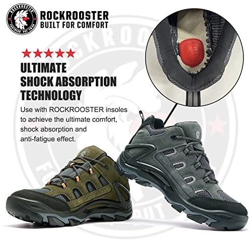 ROCKROOSTER Newland Waterproof Hiking Boots for Men, 4" & 6" Suede Leather Trekking Boots, Anti-Fatigue Outdoor Shoes, Ankle Support, Non-Slip, Comfortable, Shock Absorption KS553