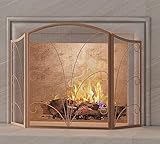 Kingson 3-Panel Arched Childproof Fireplace Screen Decorative, Handcrafted Scroll Wrought Iron Fireplace Spark Guard Cover