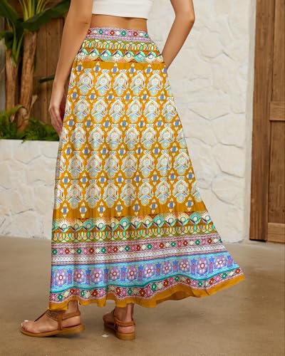 Bsubseach Skirts for Women Summer 2025 Boho Pleated Flowy Long Skirts Casual A Line Floral Maxi Skirt with Pockets - Image 6
