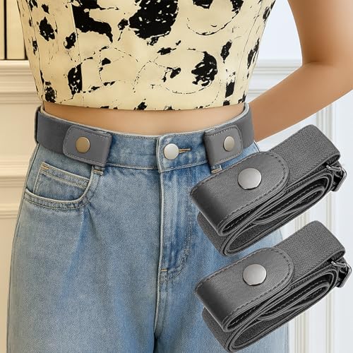 No Buckle Elastic Belt for Men and Women, Invisible Buckle-Free Stretch Belt with Adjustable Fit, Comfortable Waistband for Jeans, Pants, Travel, and Daily Wear 2 PCS GERY