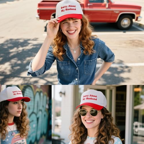 Funny Trucker Hats Embroidered Vintage Snapback Hat for Women Put It On My Husband's Tab Hats Gag Gifts Baseball Cap Red