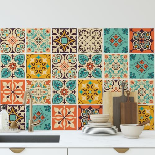 meihea Vintage Moroccan Bohemian Tile Stickers 30 PC Pack - Self-Adhesive PVC Waterproof Wall Decals Kitchen Bathroom Backsplash Decor - 4x4 Inch meihea Vintage Moroccan Bohemian Tile Stickers 30 PC Pack - Self-Adhesive PVC Waterproof Wall Decals Kitchen Bathroom Backsplash Decor - 4x4 Inch