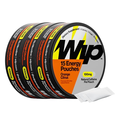 Image of Wip Energy Pouches | 100mg Natural Caffeine | Vitamins and Minerals | Orange Citrus | 15 Pouches Per Can | 3 Cans
