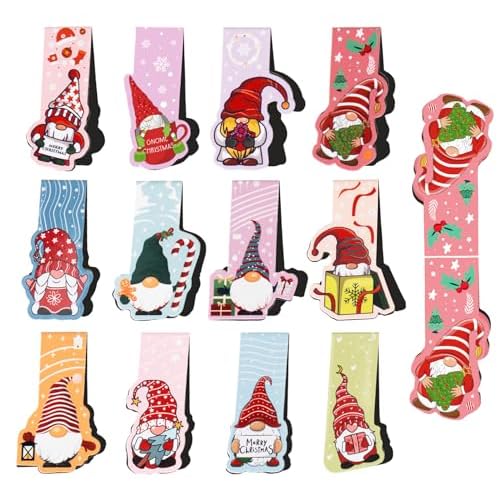 Christmas Page Markers,12 Christmas Gnomes Reading Book Marks,Assorted Xmas Graduation Gifts Book Page Clip,Cute Bookmarks for Kids School Home Reading Office Stationery Winter Holiday 12PCS