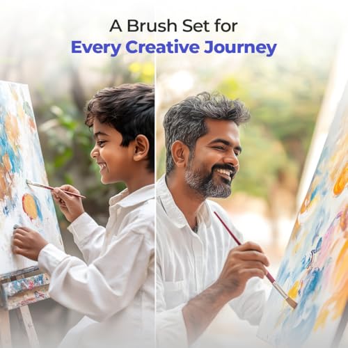 Image of Camel Plastic Champ Brushes Set of 7 | Round & Flat Brushes for Water, Poster & Acrylic Colors | Perfect for Kids, Hobbyists & Artists