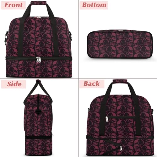 Halloween Spooky Skull Foldable Travel Duffel Bag Tote Carry On Luggage Sports Gym Bag With Shoe Compartment For Woman Man Overnight Weekend Yoga Workout Bag Training Handbag3