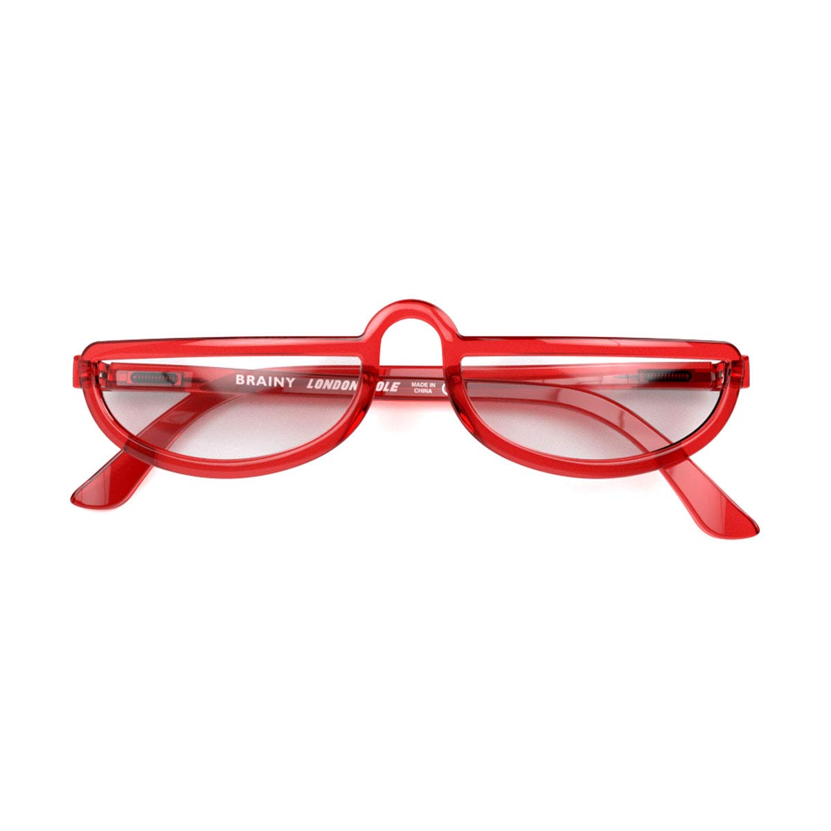 LONDON MOLE Eyewear | Brainy Reading Glasses | Half Moon Glasses | Cool Readers | Men's Women's Unisex | Full Rim Glasses | Spring Hinges | Transparent Red | magnification +3.0
