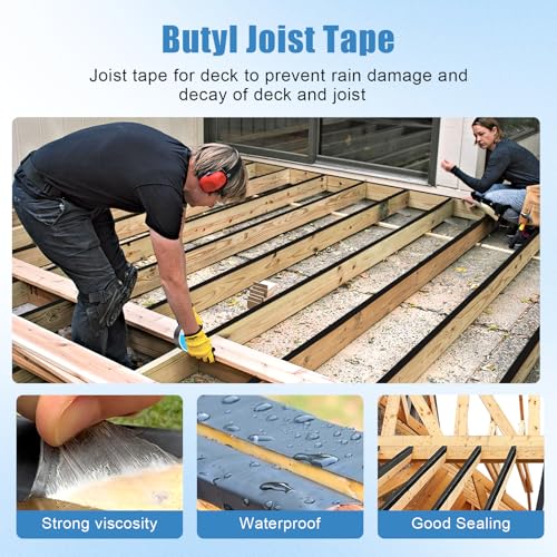 Image of Butyl Joist Tape 6 inch x 50', 4 Pack Joist Tape for Decking, Waterproof Deck Tape, Anti-Corrosion Weather Resistance Joist Tape for Protect Deck Joists and Wood Joists