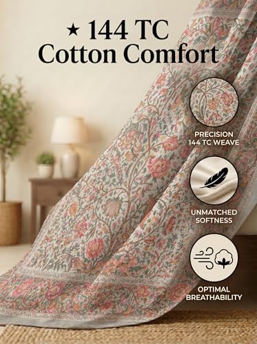 Image of Mafatlal 144 TC Heritage 100% Cotton Traditional Jaipuri Print Single Size Bedsheet (90x60 Inches) with Matching Pillow Cover - Flat, Multicolor