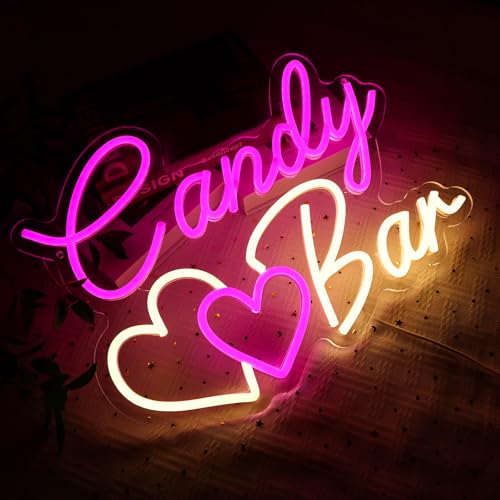 Image of Candy Bar Neon Sign for Wall Decor, 15.4 inch x 11.8 inch Led Signs for Business, USB Dimmable Sweet Bar Neon Lights for Candy Shop Snack Store Home Wedding Party Decoration Wall Art