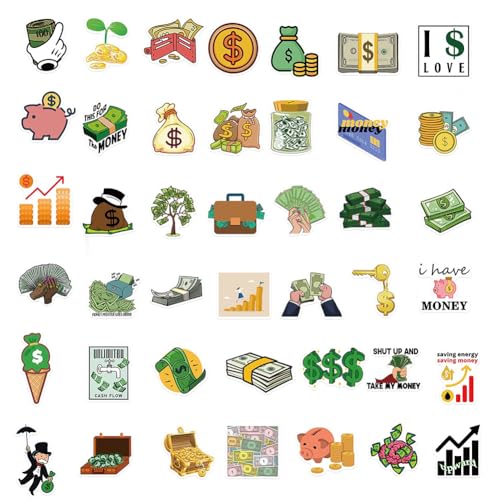 Money Wealth Stickers |50Pcs Dollar Treasure Waterproof Vinyl Decals for Bike Water Bottles Laptop Bicycle Refrigerator Cup Luggage Computer Mobile Phone Skateboard Décor - Image 4