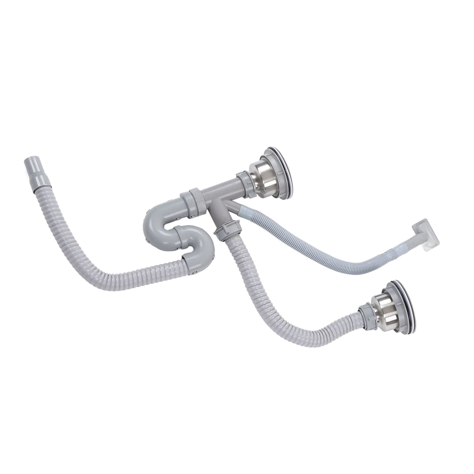 Tubo escurridor de fregadero de cocina de acero inoxidable y ABS con doble drenaje, drenaje rápido, fácil instalación para baño y hogar