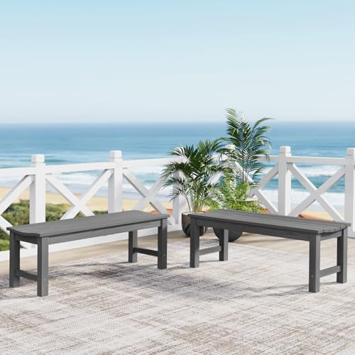 Image of Outdoor Bench, 2-Person Patio Backless Bench Holds up to 800lbs, Weatherproof Garden Bench that Never Rot and Fade, Suit for Backyard, Porch, Patio, Deck and Entryway (Grey)