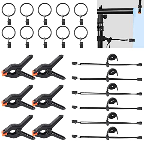 WOKAPE 22 Packs Photography Backdrop Clips Clamps, Include 10 Curtain Ring Clips, 6 Spring Clamps, 6 Leather Background Clips Holder for Photo Studio Backdrop Background Helper Photo Clamp