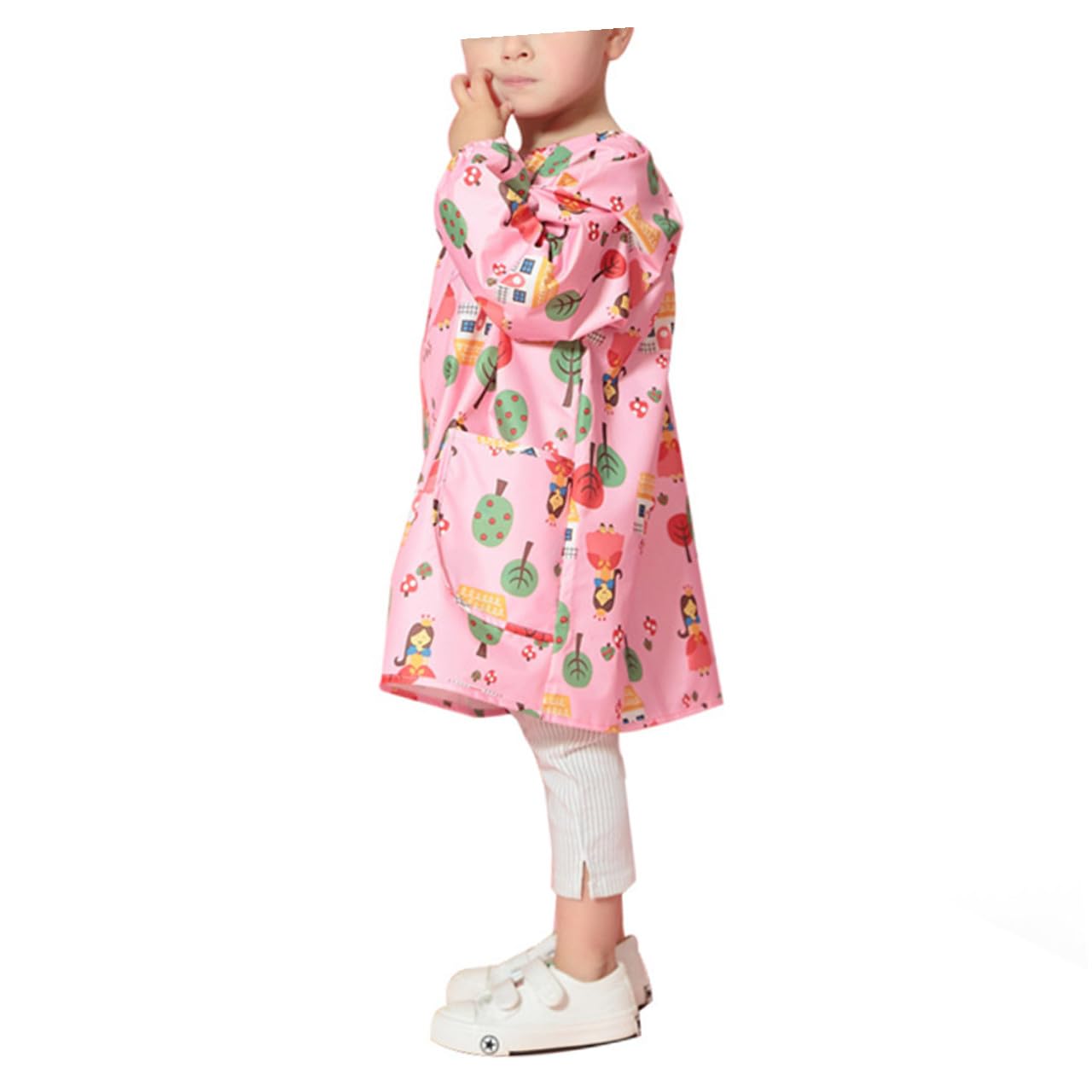 ERINGOGO Grembiule per Bambini in Poliestere Rosa Maniche Lunghe, Facile da Pulire e Riutilizzabile, per Pittura e Attività Artistiche, Taglia S