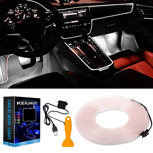 Keiurot El Wire Car LED Interior Strip Light USB Neon Wire White 5M/16Ft for Car Ambient Lighting Atmosphere Dashboard LED Light Strip Sewing Edge Decoration LED Wire Trim Lights Car