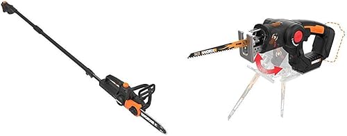 WORX WG323 - Sierra de cadena inalámbrica de 20 V y 10 pulgadas con tensión automática, color negro con WX550L.9 20V AXIS 2 en 1 sierra recíproca y