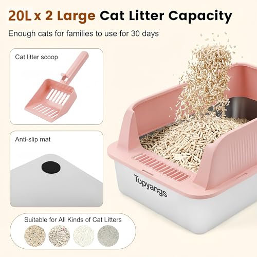 Set 2 areneros metálicos grandes para gatos con tapa y scoop miniatura 3