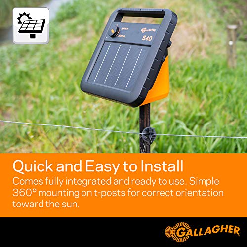 Gallagher S40 Solar Electric Fence Charger | Powers Up To 25 Mile / 80 Acres Of Fence | Low Impedance, 0.4 Stored Joule Energizer | Unique Battery Saving Technology | Solar Battery & Leadsets Included #TOP4