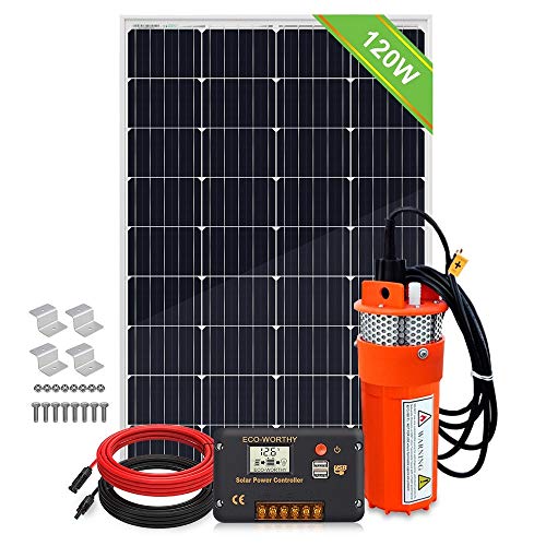 ECO-WORTHY 12V DC Large Flow Solar Water Pump Max Flow 420 GPH Low Noise Submersible Pump with 10FT Extension Cable for Irrigation, Deep Well, Breeding
