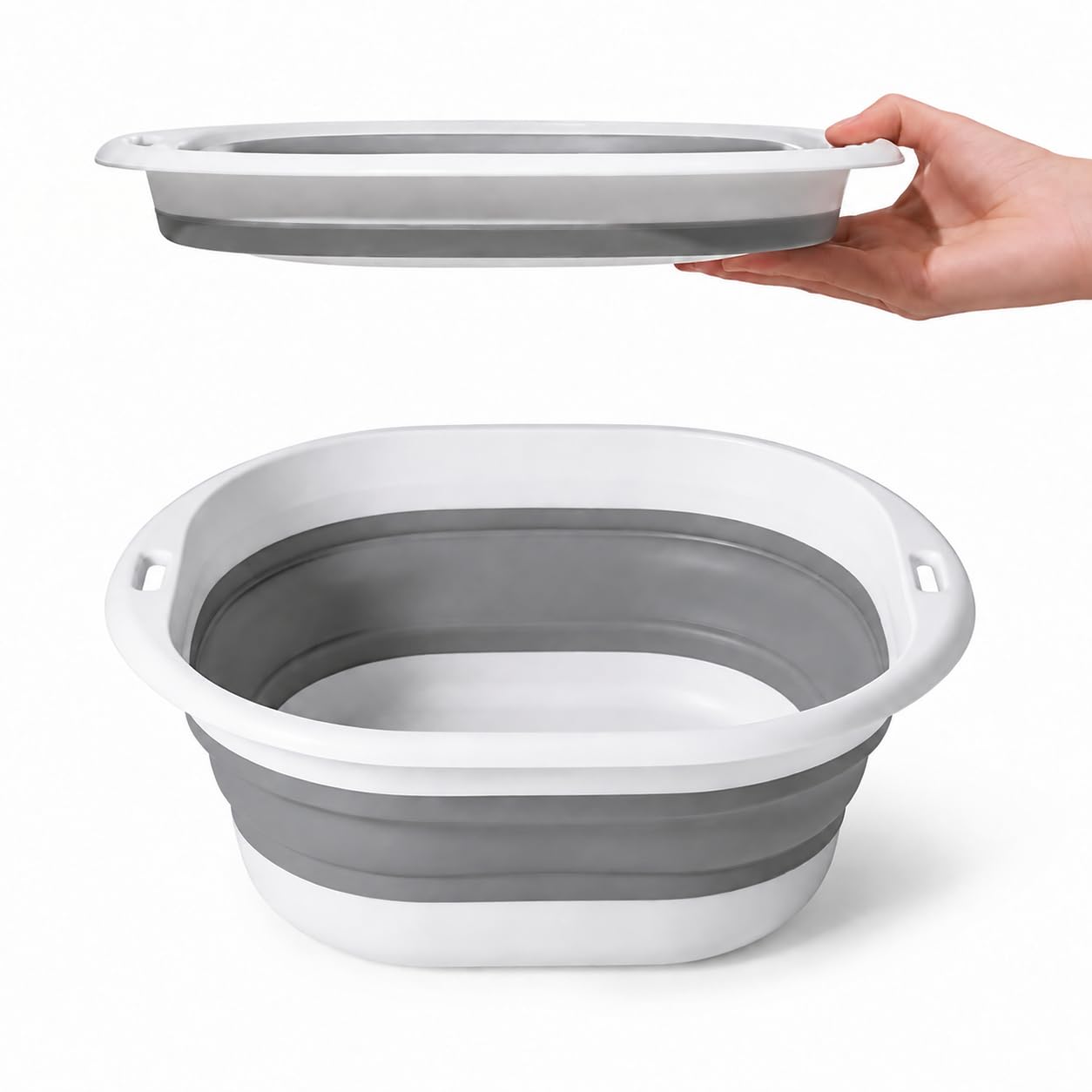 Lafefe Collapsible Washing Up Bowl, Foldable PP+TPE Basin, 3.5L Grey