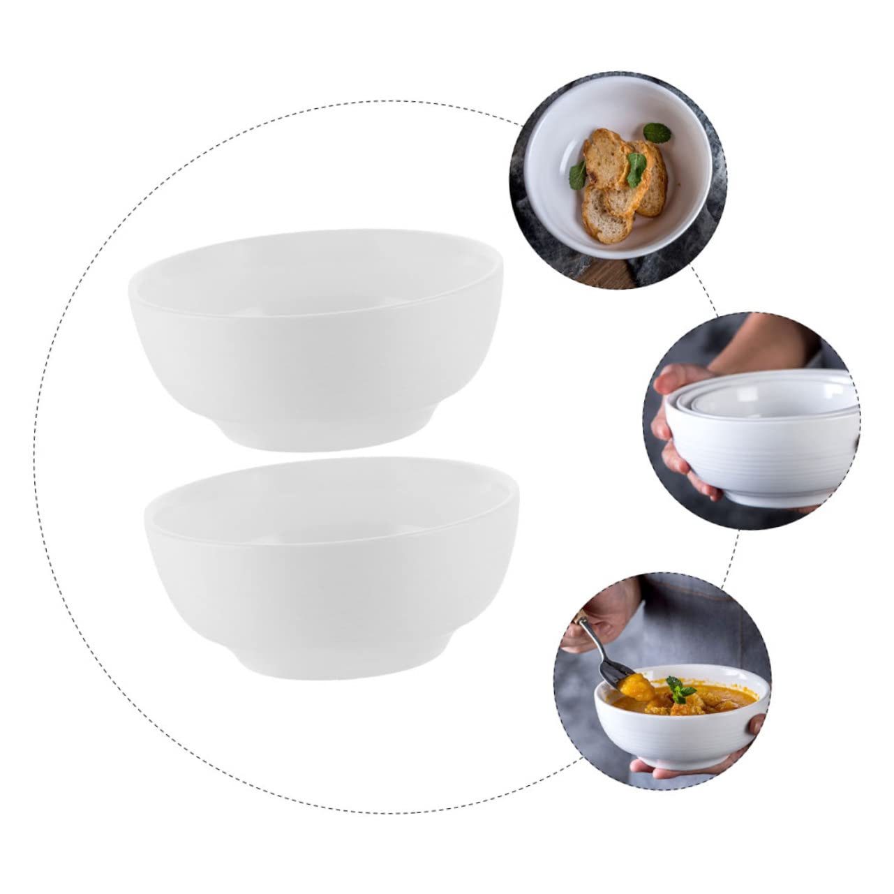 iplusmile Insalatiera in Ceramica Bianca 2 Pezzi, Grande Tonda | Facile da Pulire, per Conservare Cibo, Adatta a Casa e Ospitalità, Stile Essenziale