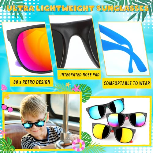 Kids Sunglasses - 24PCS Bulk Party Favors, 80s Retro Neon for Beach Pool Birthday Party Supplies, Goodie Bags Stuffers for Boys Girls Adults2