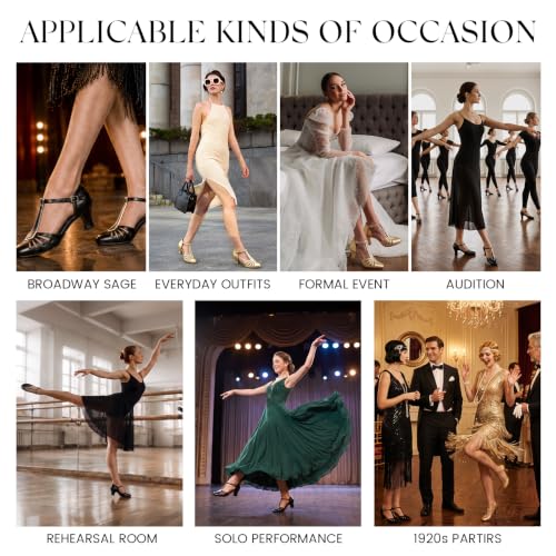 Image of 2 inch Character Shoes for Women,T-Strap 1920s Gatsby Flapper Dance Shoe | 2 inch character dance heels for ballroom, latin, salsa, tango,swing,flamenco and wedding,roaring 20s gatsby style