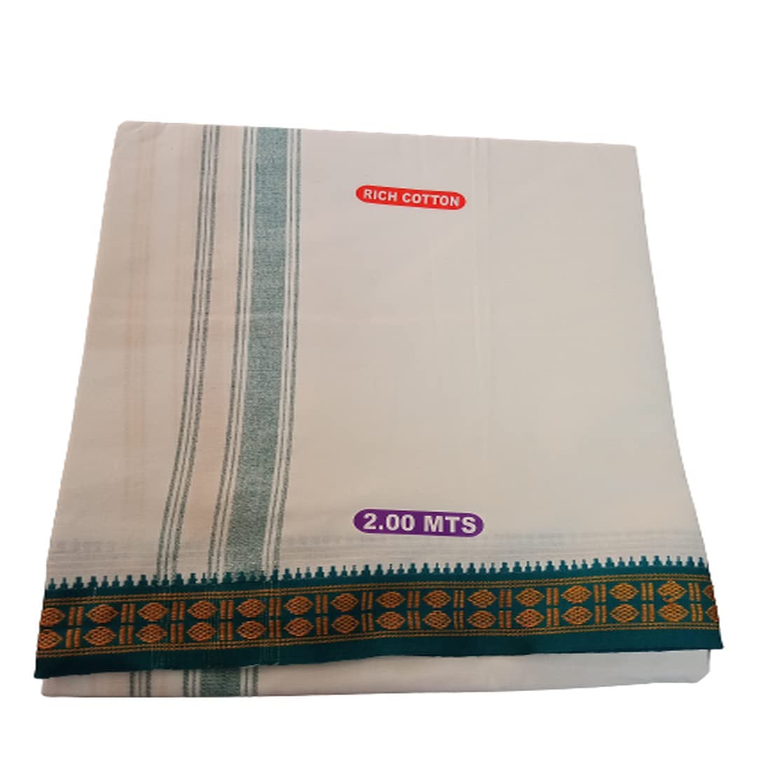 Men's White Bengali Dhoti, 2-inch Border, Pure-Cotton, Full-Length 2 meters dhoti)_DSG008-image-46