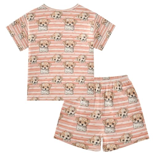 ALAZA Puppy Dog Paw Print Striped Pajamas Set Short Sleeve Cotton Sleepwear Summer Pjs 2 Piece 5-14Y2