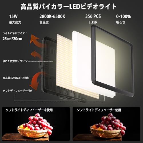 NiceVeedi 2パック撮影用ライト LEDビデオライト 写真スタジオ撮影 2800-6500K三色調光可能な照明撮影ライトキット 152cm調節可能な三脚とスマホホルダー付き 収納バッグ付き の商品画像 1