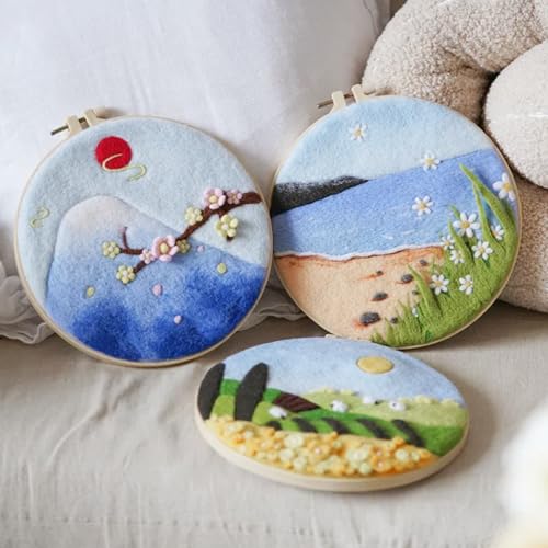 Image of Wonafa DIY Wool Needle Felt Starter Kit, Beginner Needle Felt Kit with Wool Felt Bag, Felts Needles, Photo Frame, Foam Mat, Felts Cloth and Instructions for Home Decor, Art Crafts (K3)