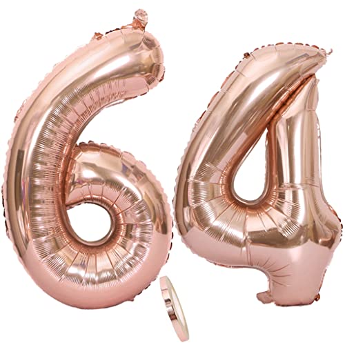 Globos número 64, globo número 64 oro rosa mujer globos 64 cumpleaños deco foil 64 globos oro rosa Globo grande de 32 pulgadas de foil de helio 64 cumpleaños mujer(64)