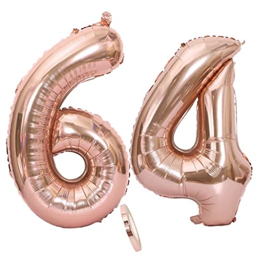 Globos número 64, globo número 64 oro rosa mujer globos 64 cumpleaños deco foil 64 globos oro rosa Globo grande de 32 pulgadas de foil de helio 64 cumpleaños mujer(64)