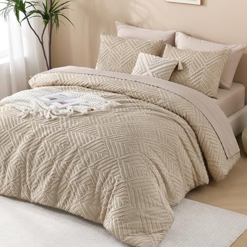 Image of Andency Khaki King Size Comforter Set, 3 Pieces Boho Soft Bedding Set & Collections, Farmhouse Tufted Fluffy Warm Bedding Comforter Sets for King Bed (1 Comforter 104x90In, 2 Pillowcases)