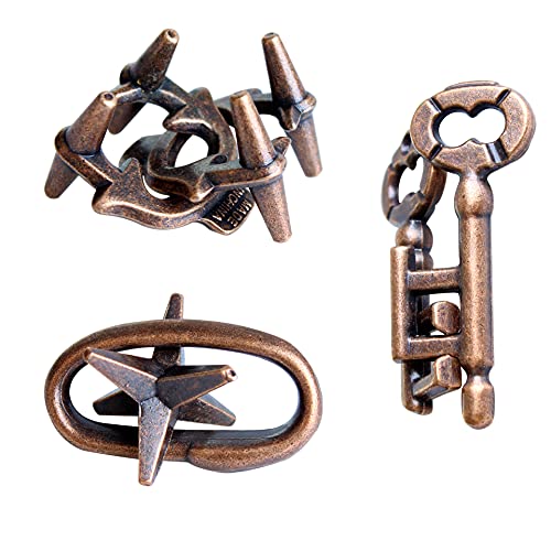 3 Pieces Brain Games Toys 3D High Difficulty Mind Teaser Hand Puzzles for Adults Brain Teasers Metal Puzzle Unlock Game Brain Teaser Games for Kids Mind Puzzles for Teens Toys(Retro)