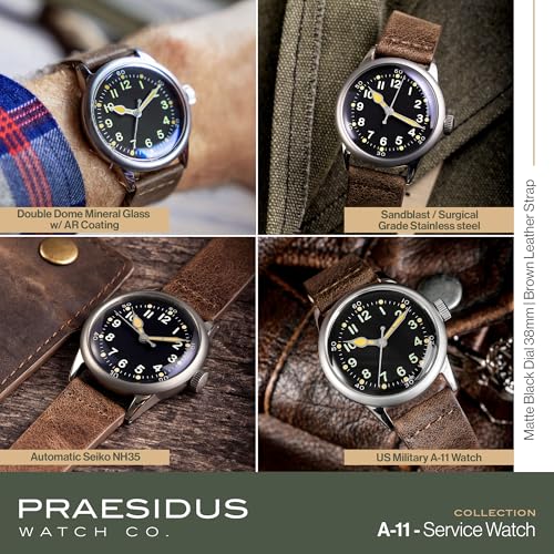 | 𝗔-𝟭𝟭 𝗦𝗲𝗿𝘃𝗶𝗰𝗲 𝗪𝗮𝘁𝗰𝗵 - Men's Wrist Watches - A11, Military - 38/42mm, Assembled in The USA | Automatic, WW2, Gifts for Men4