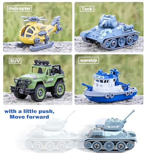 Image of Zest 4 Toyz Pack of 4 DIY Vehicle Toys Take Apart Toys Military Army Car Toy Kids STEM Sand Toys for Kids Birthday Gifts for Boys 2 3 4 5 6 Year Old (Multicolor)