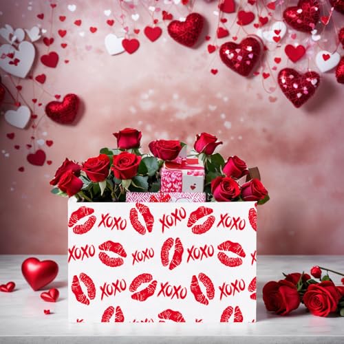 Image of Valentine's Day Basket for Gifts Empty Cute Heart Large Gift Basket Decorative Storage Bin for Kid and Baby Room Decor (XOXO Red Lips)