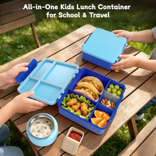 Image of Kids Lunch Box 4 Compartment Bento with 8oz Food Jar,Blue