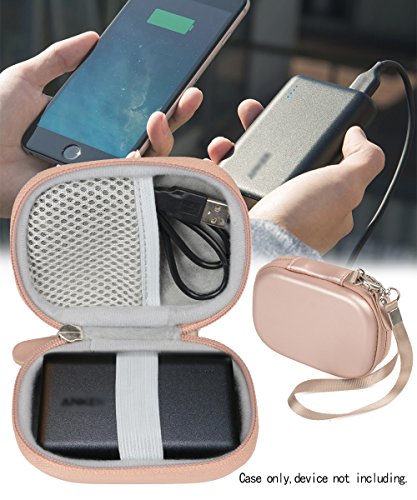 WGear Feature Designed Semi-Hard Case for Anker PowerCore 10000 Portable Charger Exter Batteries, mesh Pocket for Cable, Fastening Elastic Strap, Wrist Strap Rose Gold
