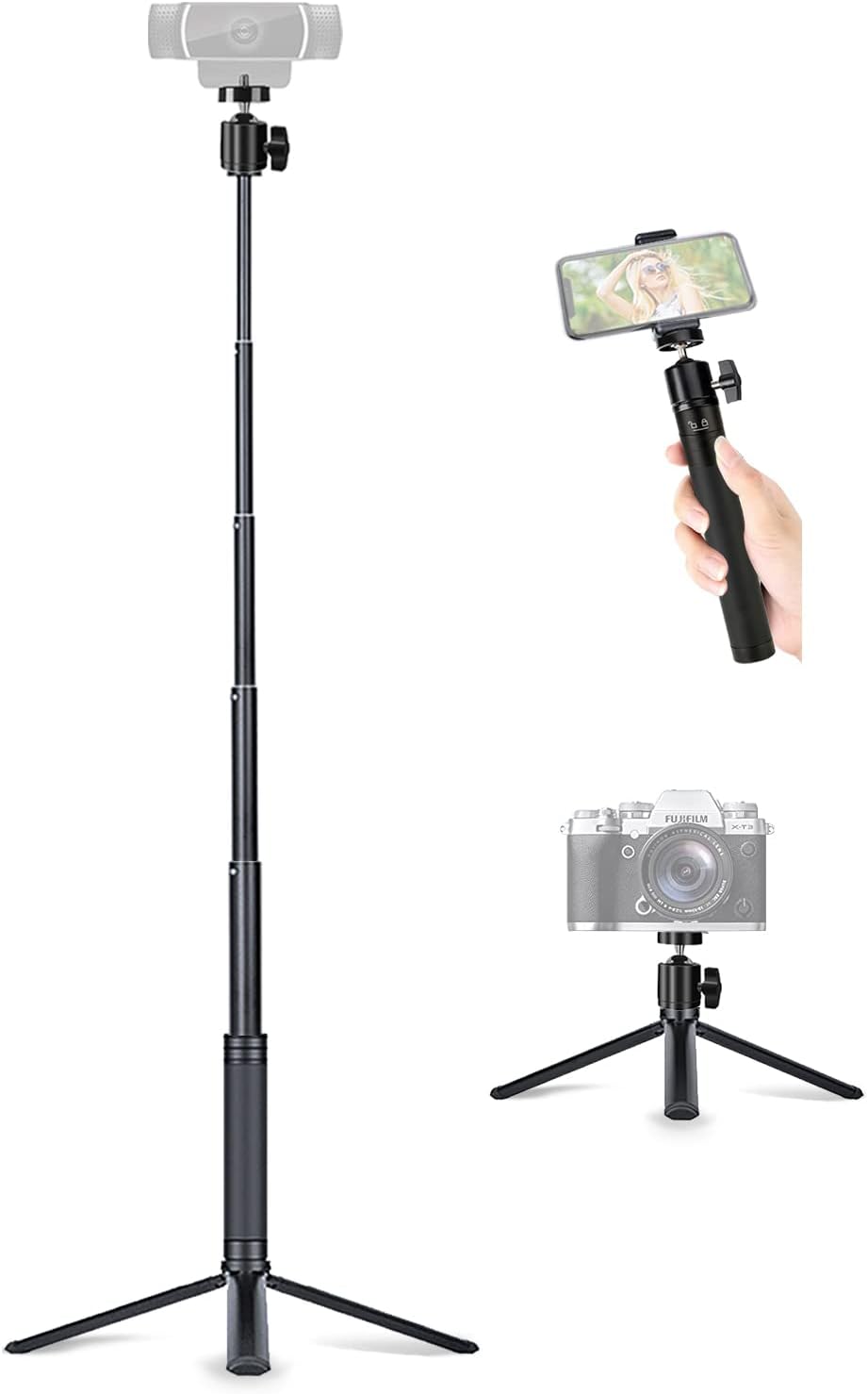 JCWINY 30" Tall Webcam Stand Tripod Extendable Desktop