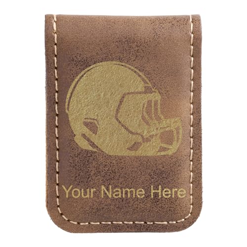 LaserGram Slim Magnetic Money Clip, Football Helmet, Personalized Engraving Included (Rustic)