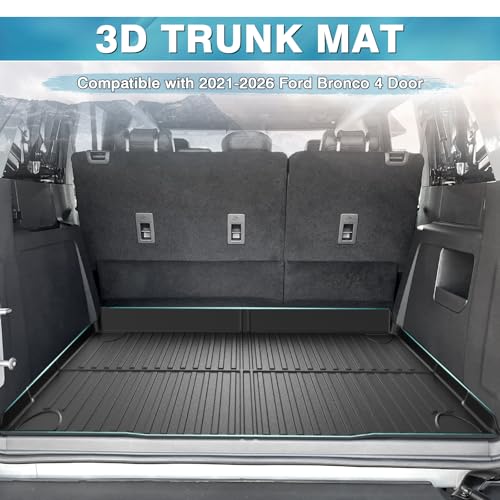 Image of Mixsuper Cargo Liner for Ford Bronco 2021-2026 4 Door, All Weather Trunk Mat Custom Fit TPE Rear Cargo Mat Non-Slip Waterproof Trunk Liner Black